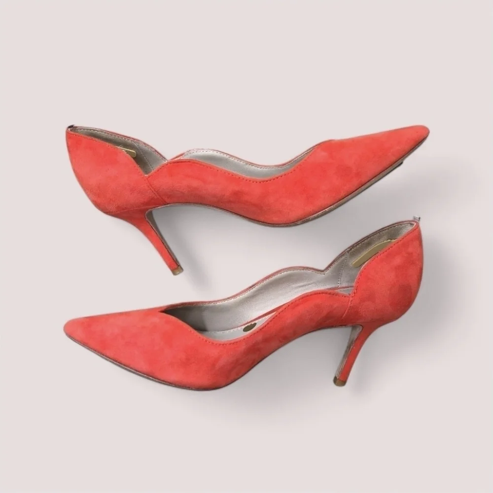 Boden Suede Leather Madison Courts Burnt Orange Scallop Heels Size 7.5